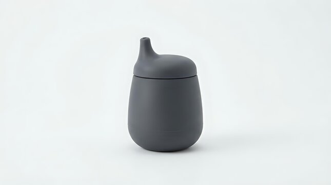 Charcoal gray sippy cup with secure lid and spout for toddler feeding
