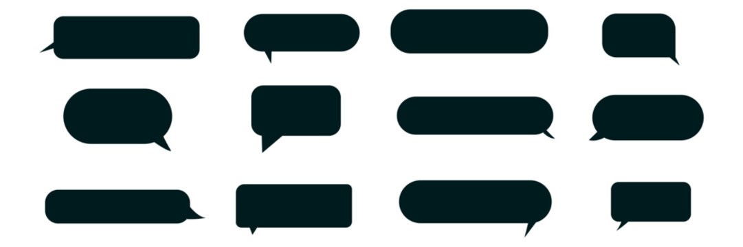 Set of black speech bubbles and chat boxes for communication and messaging design elements isolated collection of different rectangular shapes for text and conversation
