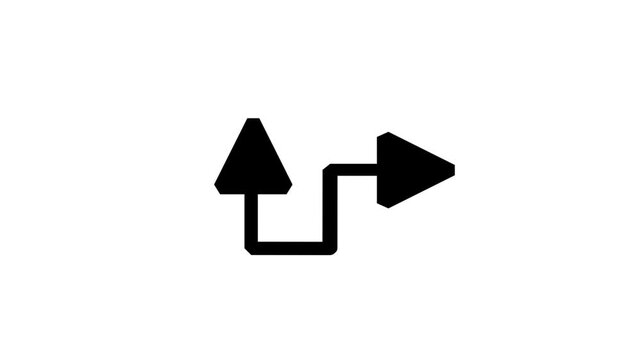 Flexible Workflow Redirect Arrows Motion icon. Animated curved line with two directional arrows representing flexible workflow process change path deviation and dynamic system redirection.
