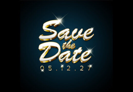 Elegant Editable Save the Date 3D Gold and White Typography for Wedding Invitation