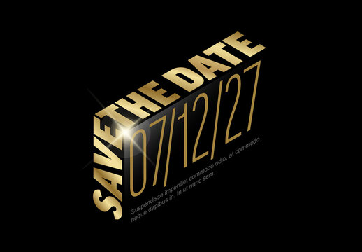Save the Date Elegant Editable Gold 3D Text Invitation Template