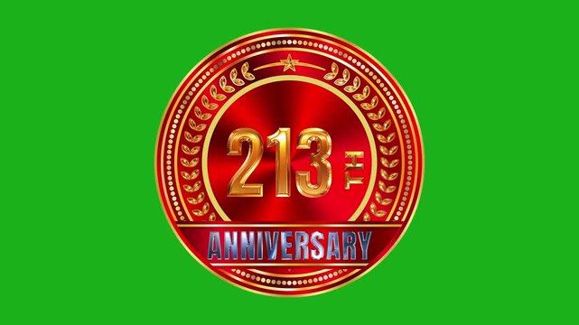 Royal 213th anniversary gold medal emblem featuring deep red radial brushed texture with glittering highlights 4k video