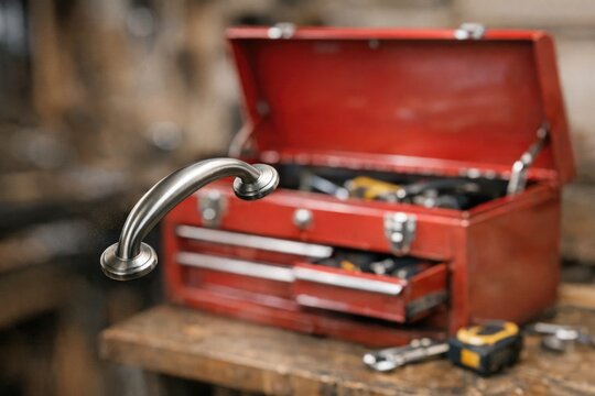 A red toolbox filled with various tools for DIY or repair projects