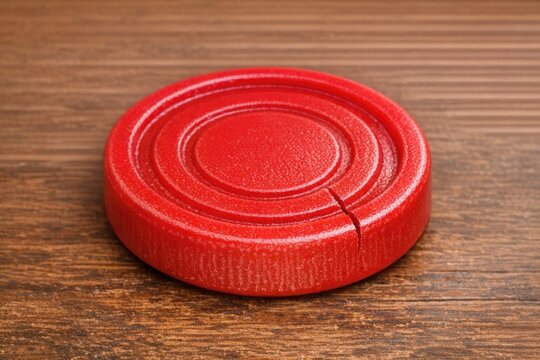 Close up shot of a bright red object sitting on a table, perfect for highlighting small details in your designs