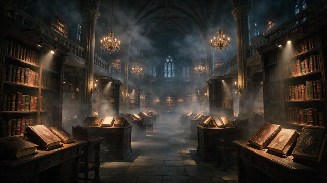 Dark and atmospheric ancient gothic library.