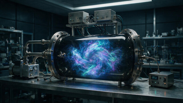 Futuristic high-tech quantum vacuum chamber.