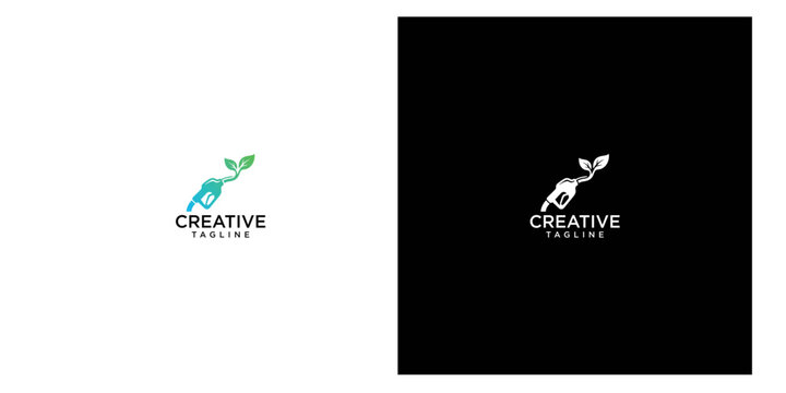 Eco friendly biofuel logo icon combining a gas pump nozzle with green leaves for sustainable energy branding