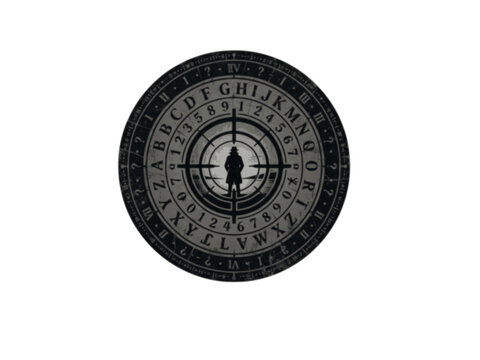 Cryptic Cipher Wheel Mystery Target Silhouette Sticker. True Crime Unsolved Mystery Code Icon Isolated.