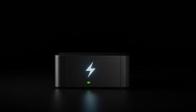 稲妻マークが光る黒いバックアップ電源と非常用電力のイメージ