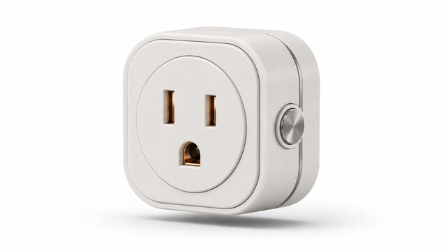 White smart plug adapter for home automation and electrical power control isolated on white