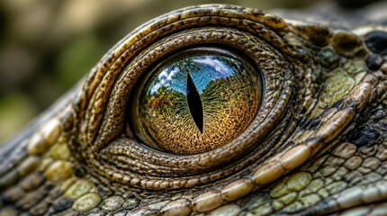 Naklejka premium Close Up Reptile Crocodile's Eye