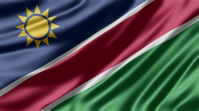 Namibia flag waving with smooth fabric texture in a dynamic digital motion loop video effect for professional broadcast media projects