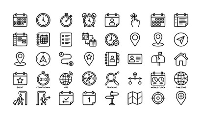 Time Date and Address Editable Stroke Outline Icons Set for Calendar Schedule Location and Contact Information © Md