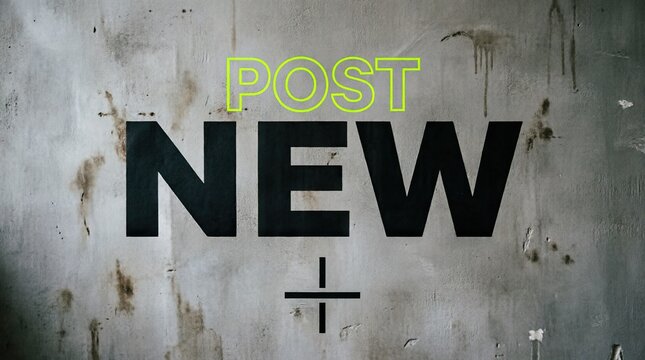 Neon post new text with plus on concrete wall
