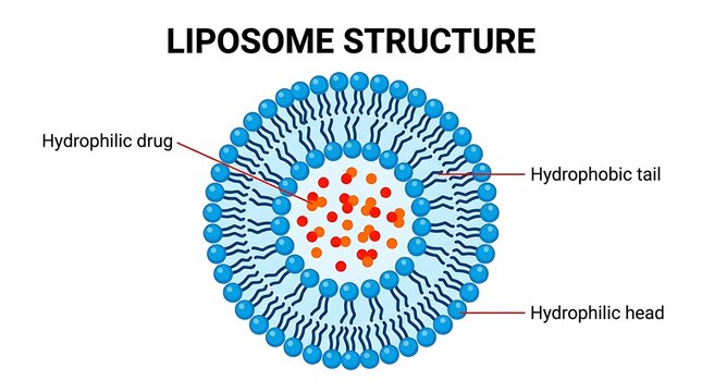 Detailed cross-section diagram of liposome structure with lipid bilayer