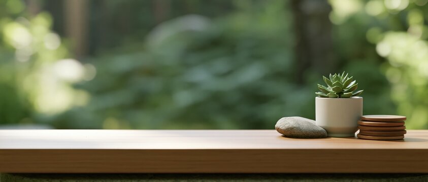 Minimalist Wooden Table with Succulent Plant and Natural Greenery Home Decor