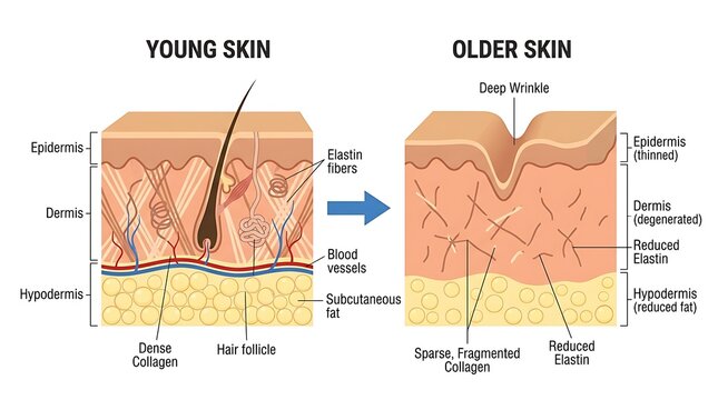 Young skin versus older skin microscopic comparison of dermal and epidermal