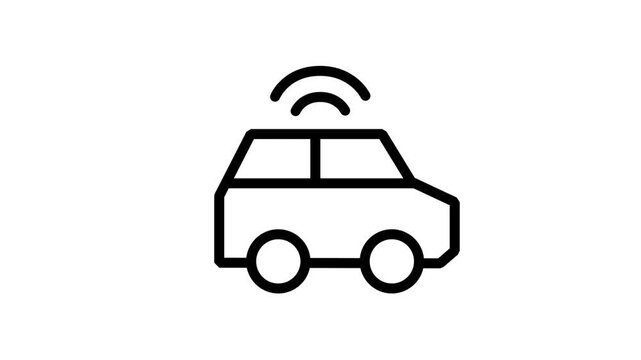 Autonomous Smart Car Motion icon. Animated line icon depicting electric vehicle with signal wave representing autonomous driving, smart car navigation, and automotive technology.