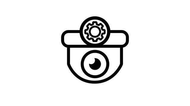 Smart Security Camera Motion icon. Animated line icon depicting CCTV surveillance camera with gear representing smart security monitoring, camera settings, and AI protection.