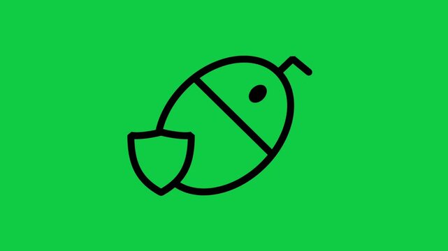 Secure Mouse Protection Motion icon. Animated line icon showing computer mouse with protective shield representing safe surfing, web security, anti virus, and privacy.