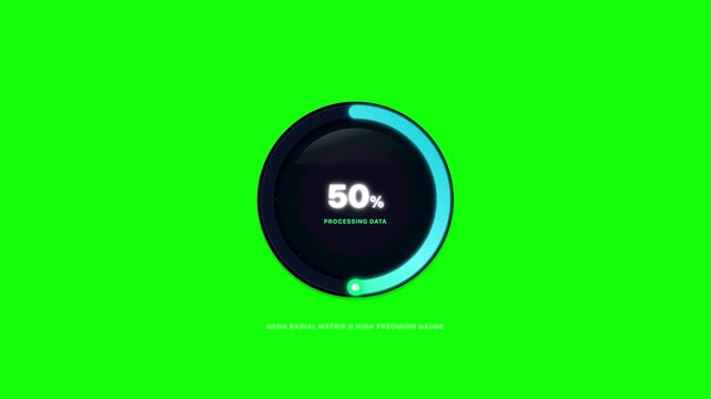 Circular loading bar showing fifty percent progress on a green screen background.