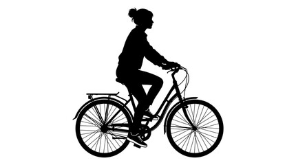 Fototapeta premium Woman Cycling Silhouette Isolated on White Background