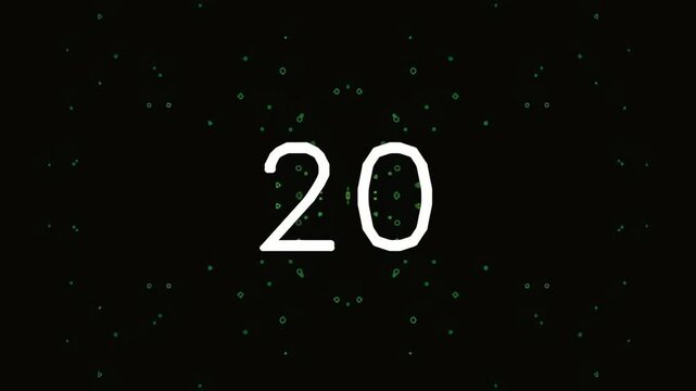 Minimalistic digital countdown with number twenty on black background