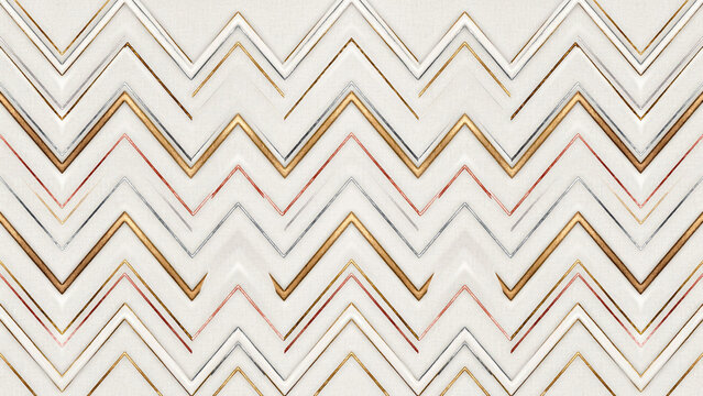Elegant Zigzag Pattern Design Featuring Metallic Lines and Soft Textured Background for Modern Interior Wall Decor and Creative Graphic Projects