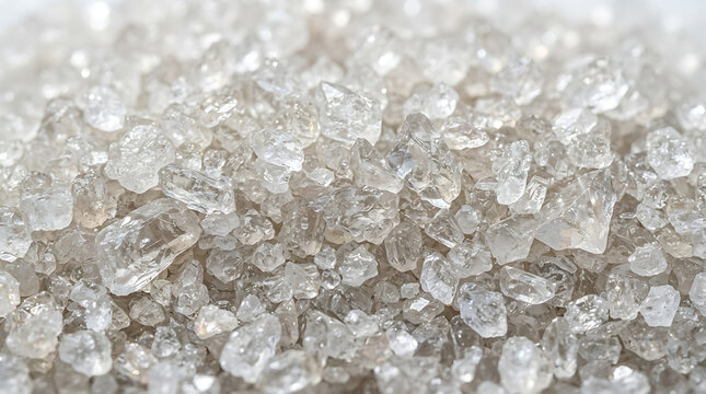Close up view of white sugar crystals texture forming a pile of sweet granules for baking and cooking ingredients