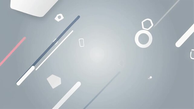 Abstract geometric shapes float against a soft gray gradient background.