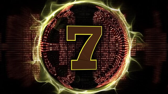 Number 7 Explosive Top Ten Music WAVE Number Transition Animation on Alpha Channel, Loop
