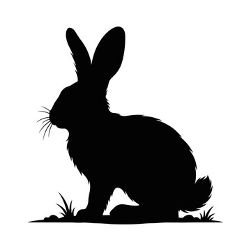 Cute bunny rabbit silhouette vector illustration of a sitting hare isolated on white background with silhouette wildlife graphics isolated illustration