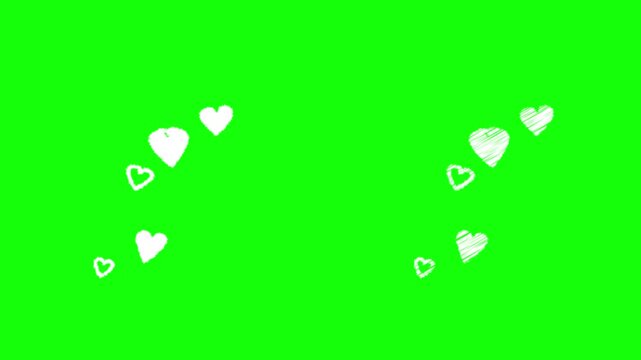 落書き風のハートが斜め上に上がり続けるかわいいアニメーション／A cute hand-drawn animation featuring hearts continuously floating diagonally upward