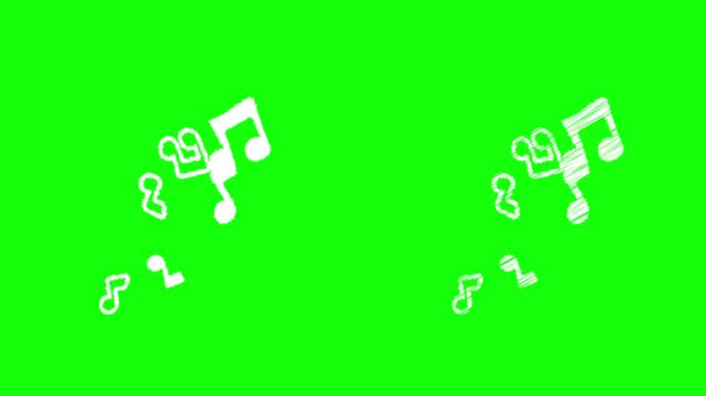 落書き風の音符が右斜め上に上がり続けるかわいいアニメーション／A cute hand-drawn animation featuring musical notes continuously floating diagonally upward to the right