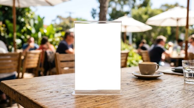 Clear acrylic table tent isolated on transparent background. Ideal for restaurant menu mockups and advertising displays.