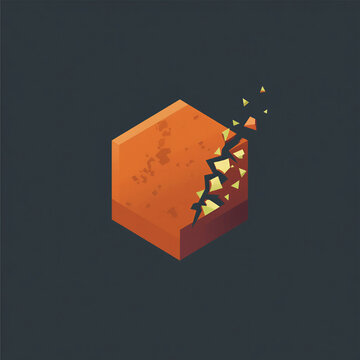 A 2D flat vector logo icon for a video game stone cube orange texture