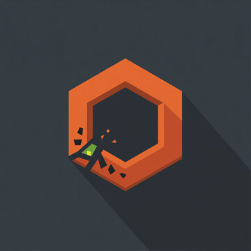 A 2D flat vector logo icon for a video game stone cube orange texture