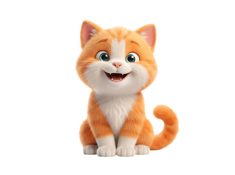 Cute cartoon orange and white kitten sitting and smiling