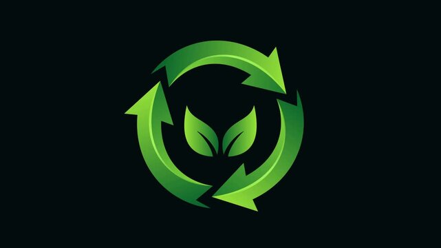Green recycling arrows spinning in circular motion environmental animation loop