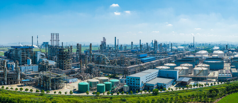 Aerial view of an oil refinery and petrochemical plant complex in China
