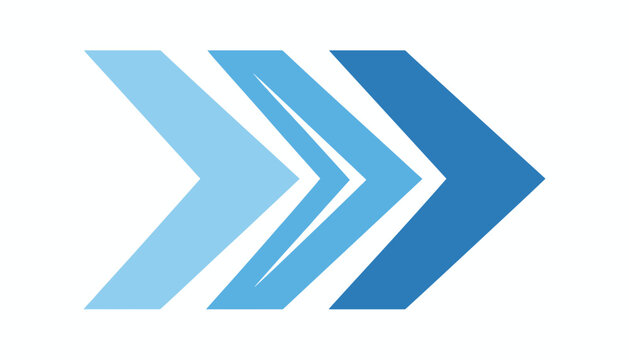 Three dynamic forward pointing chevron arrows styled in gradient shades from light blue to dark blue on a plain white background.