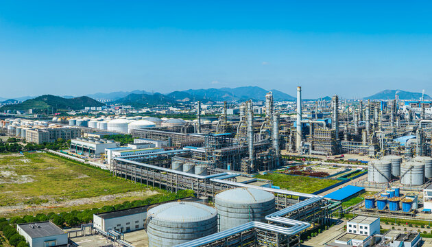 Aerial view of an oil refinery and petrochemical plant complex in China