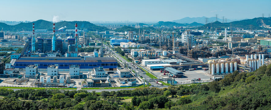 Aerial view of an oil refinery and petrochemical plant complex in China