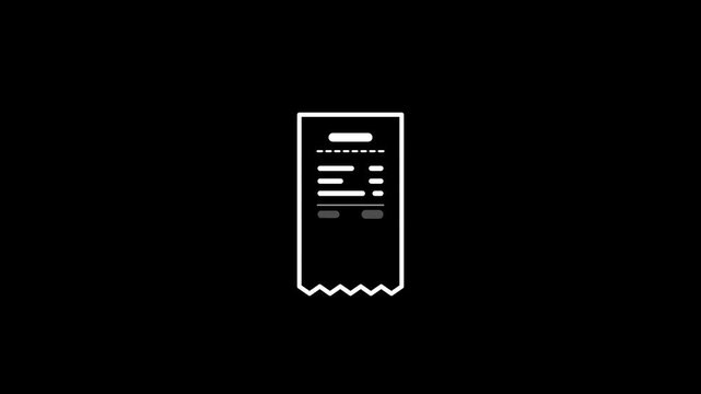 Minimalist White Graphic Animation of a Printed Paper Receipt Appearing on a Clean Black Background