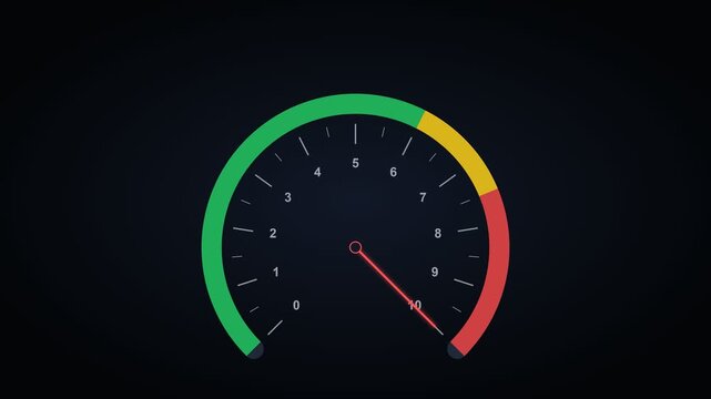 Speedometer Gauge Needle Sweeping Red Zone Performance Background - Seamless Loop 4K
