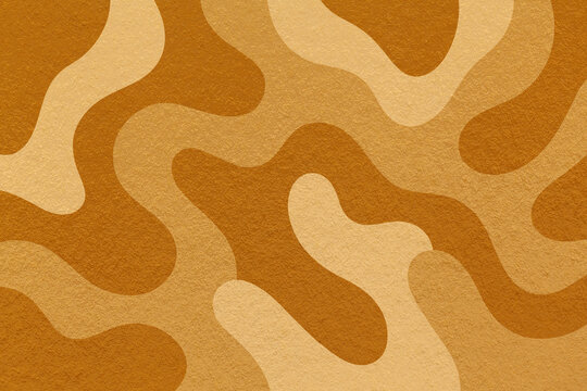 Abstract paper texture background with ochre, copper, warm brown camouflage pattern with organic wavy lines and camo shapes