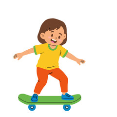 cartoon girl skateboarding kids sports illustration