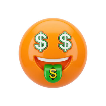 3D money mouth emoji with dollar sign eyes and tongue, currency