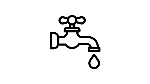 Black line icon of a water faucet with a single drop