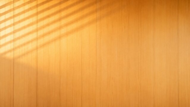 Natural wood wall with warm louver shadow and wide copy space